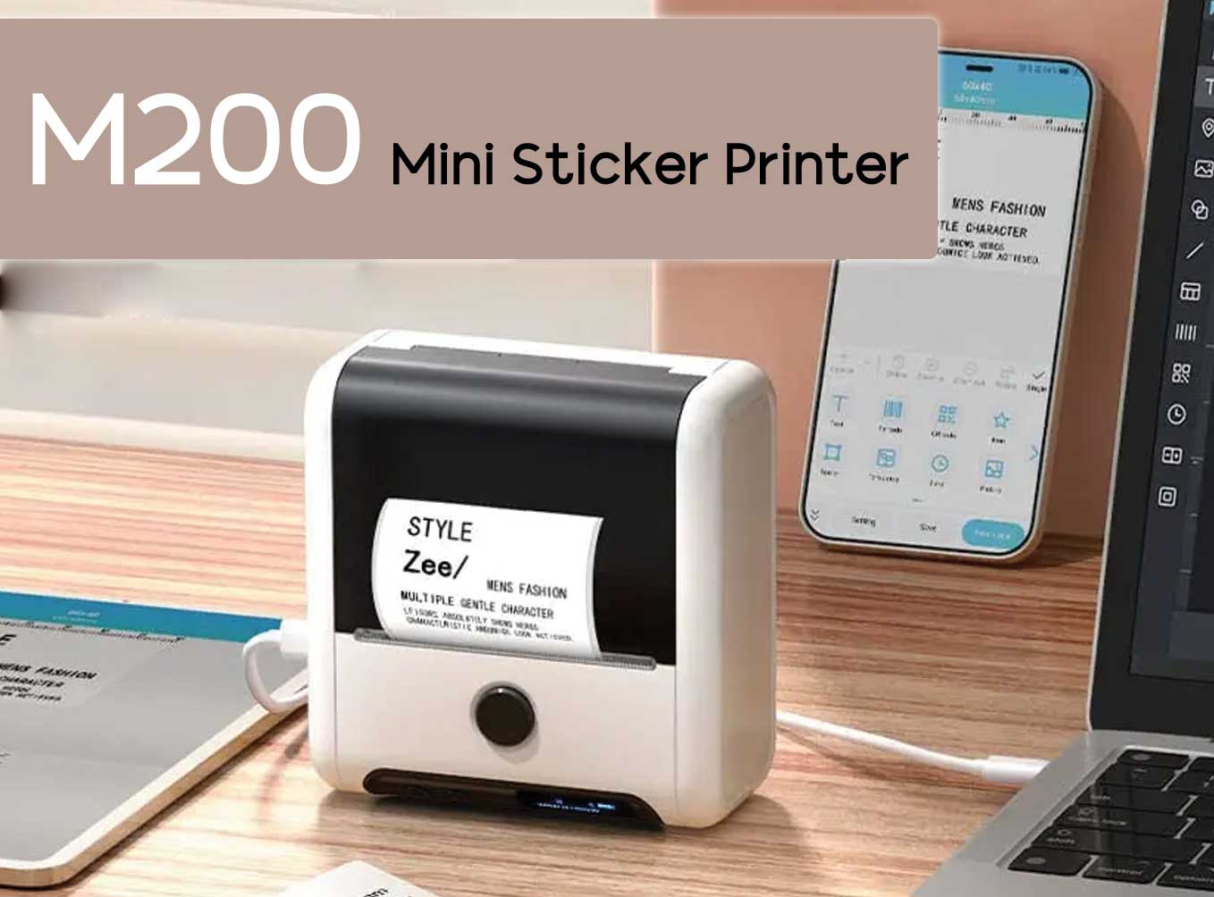 sitcko M200 เครื่องปริ้นพกพา เครื่องพิมพ์สติ๊กเกอร์บาร์โค้ด Thermal Mini Printer ปริ้นบลูทูธ